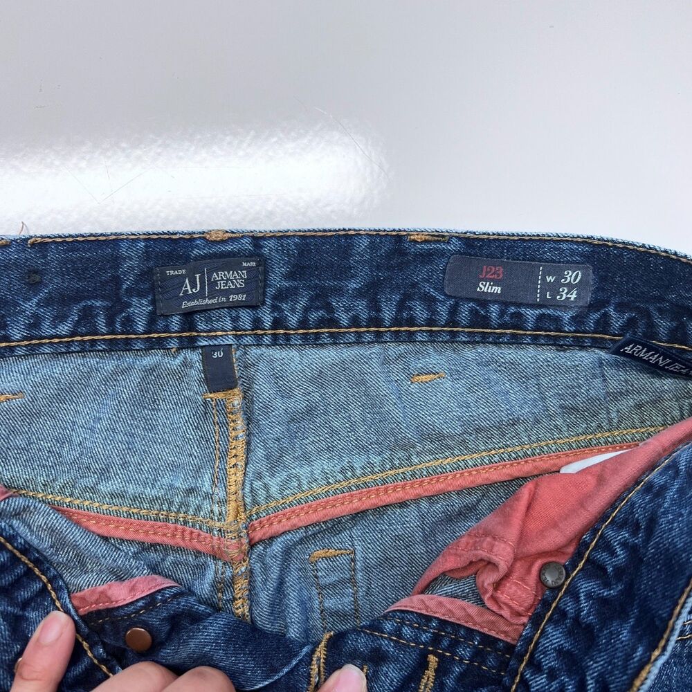 Armani Jeans J23 Slim Men’s 30x34 Blue Button Fly Straight Denim Pants - Picture 3 of 8